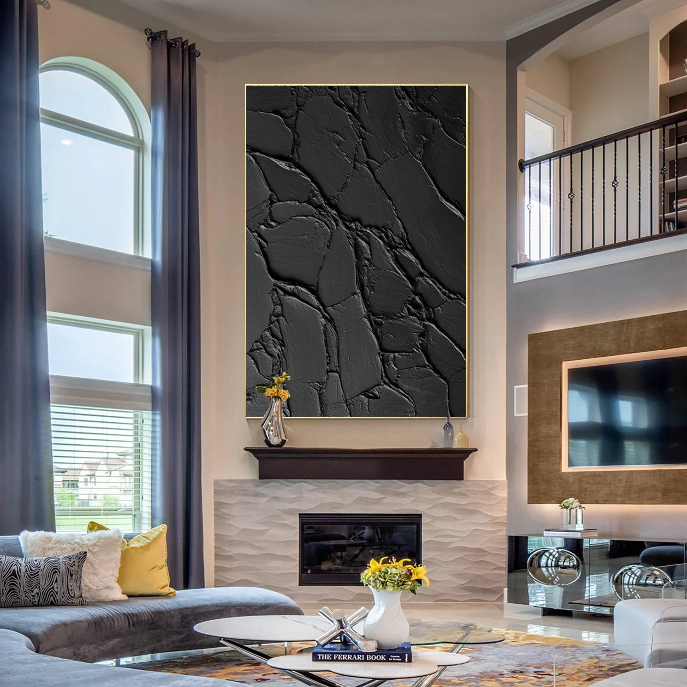 Sleek Elegance Contemporary Large Black Textured Wall Art for Living Room, Bedroom, and Office Décor – Clue Art #189