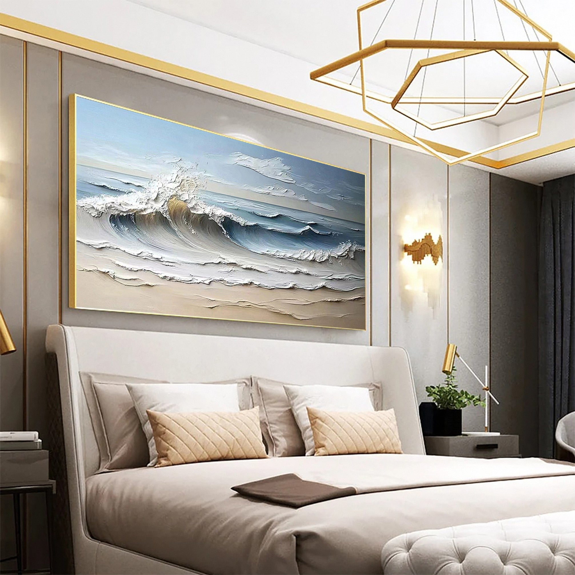 Majestic Ocean Wave Textured Abstract Canvas Wall Art for Living Room, Bedroom – Clue Art #154