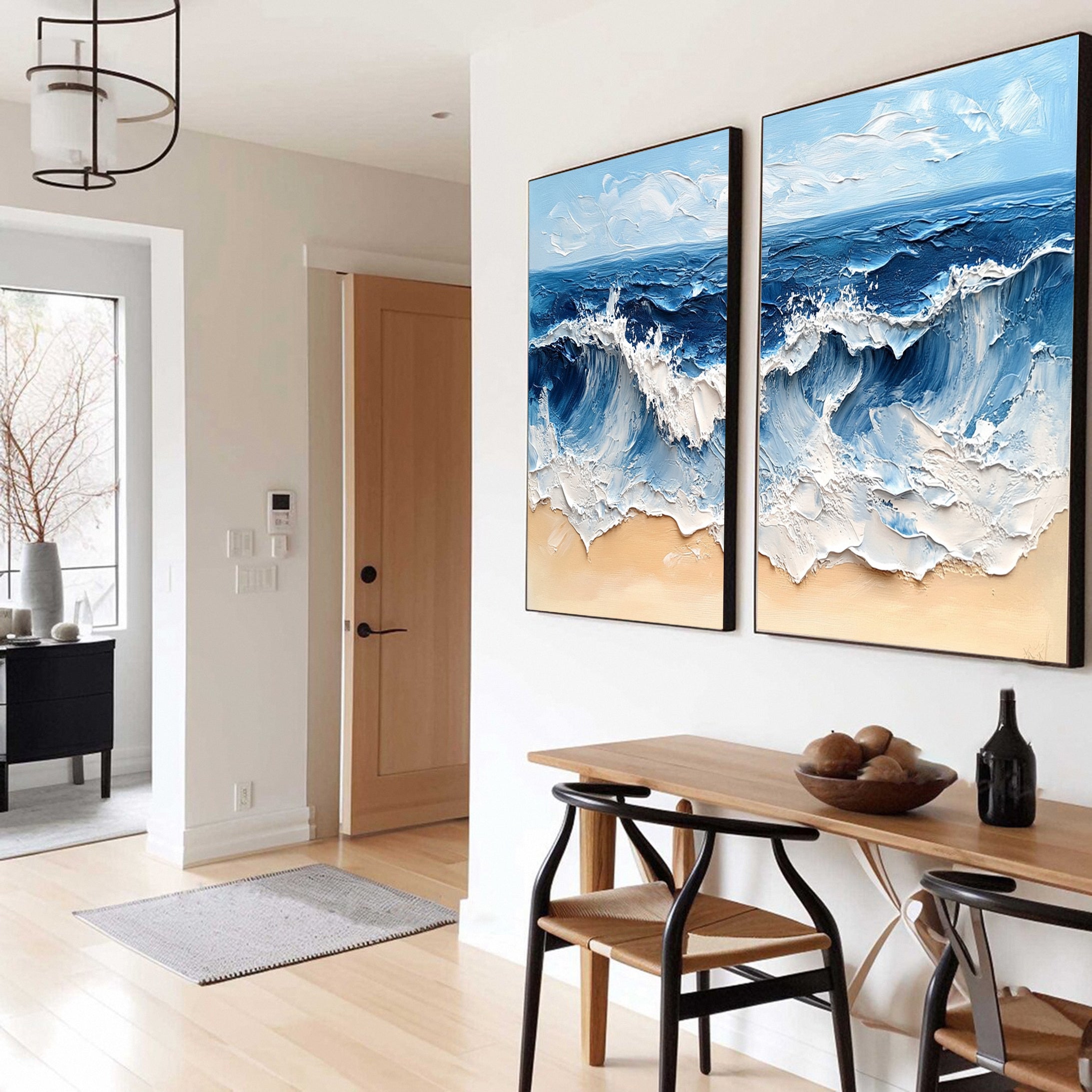 Coastal Tempest Textured Ocean Wave Art Set of 2 – Modern Seascape Wall Decor for Living Room | Clue Art #238