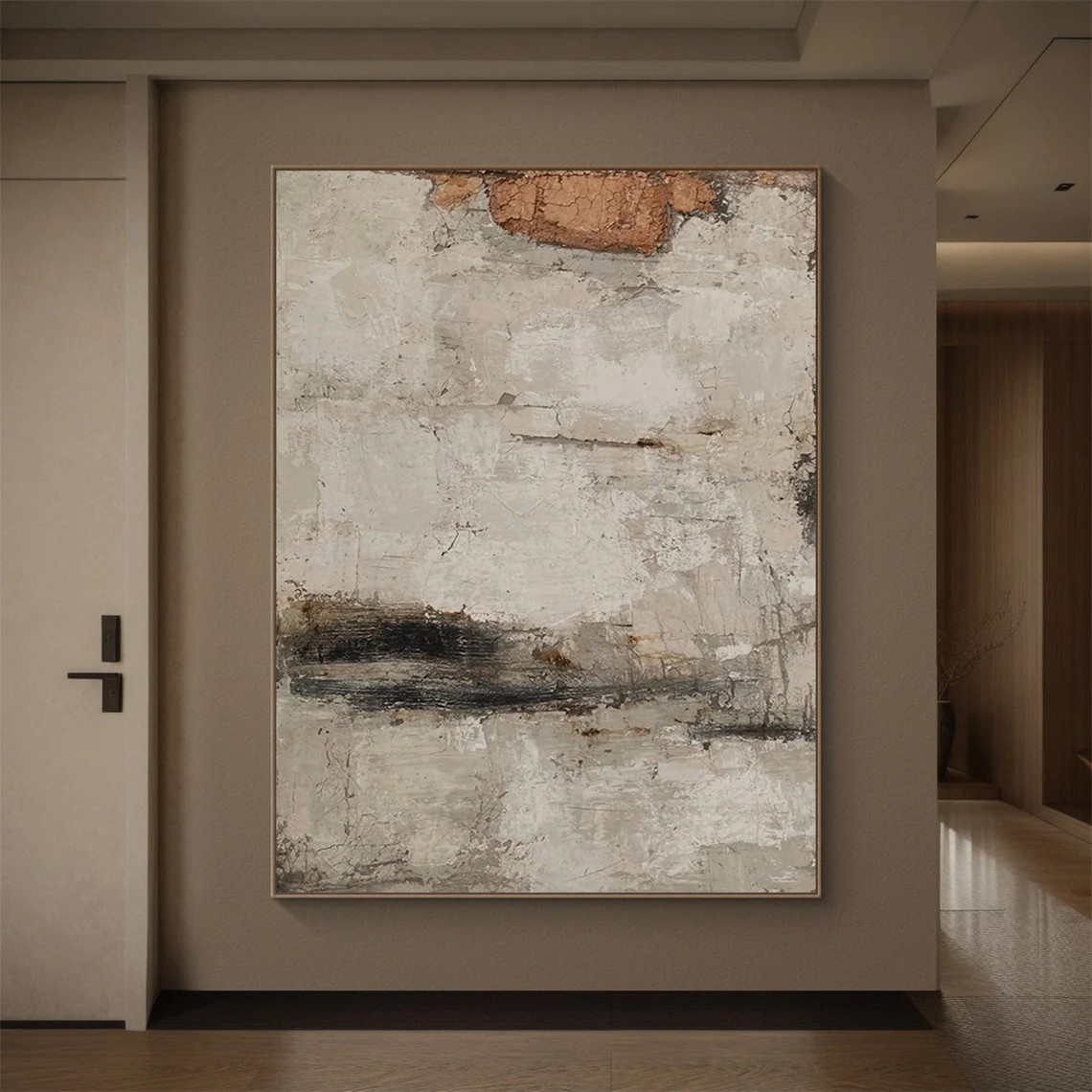Wabi Sabi Style Large Beige Abstract Painting – Minimalist Canvas Wall Art for Living Room, Bedroom, and Office Décor – Clue Art #128