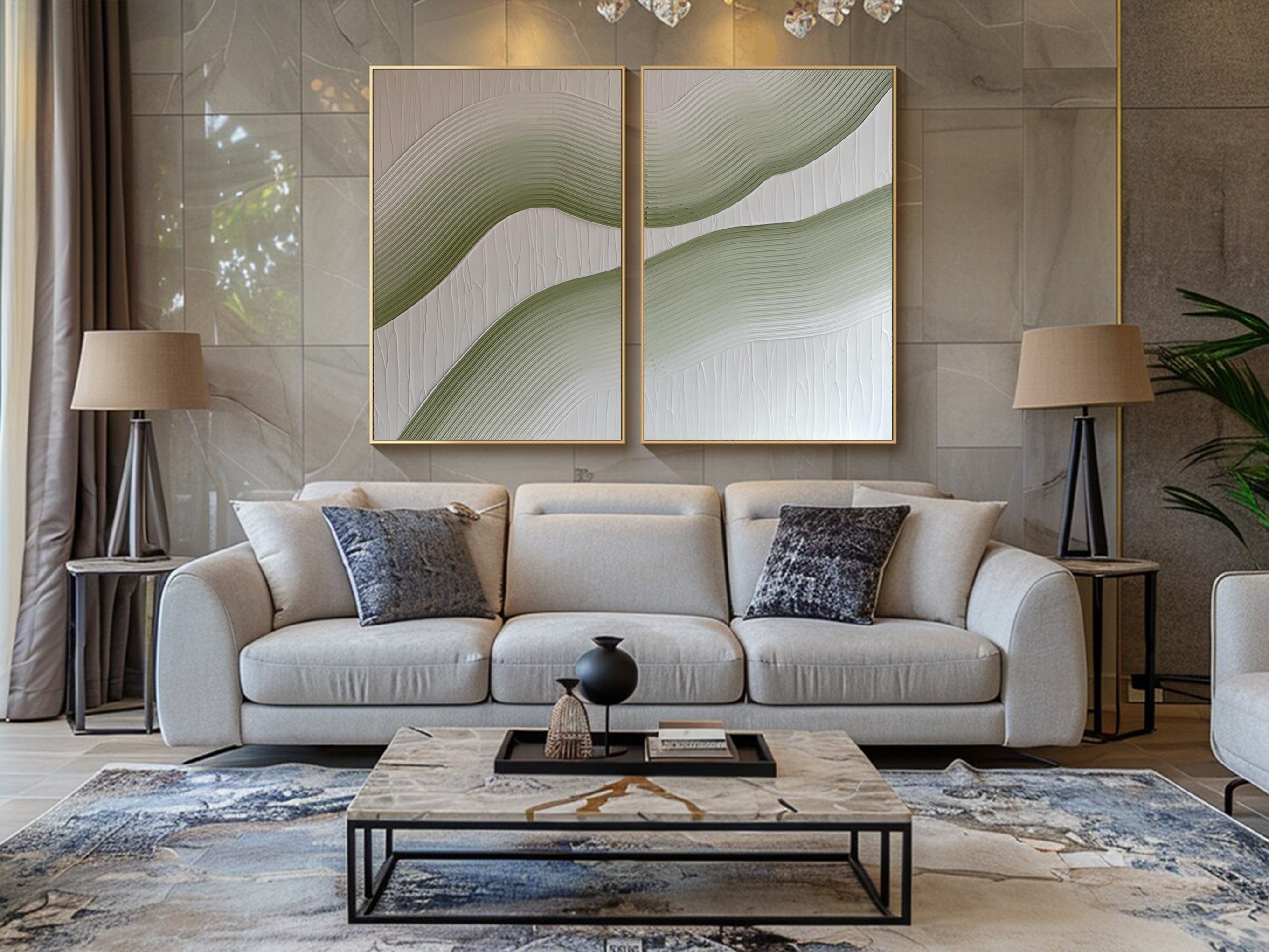 Modern Minimalist Wall Art Set of 2 for Living Room – Simple Abstract Design in Neutral Tones | Clue Art #180