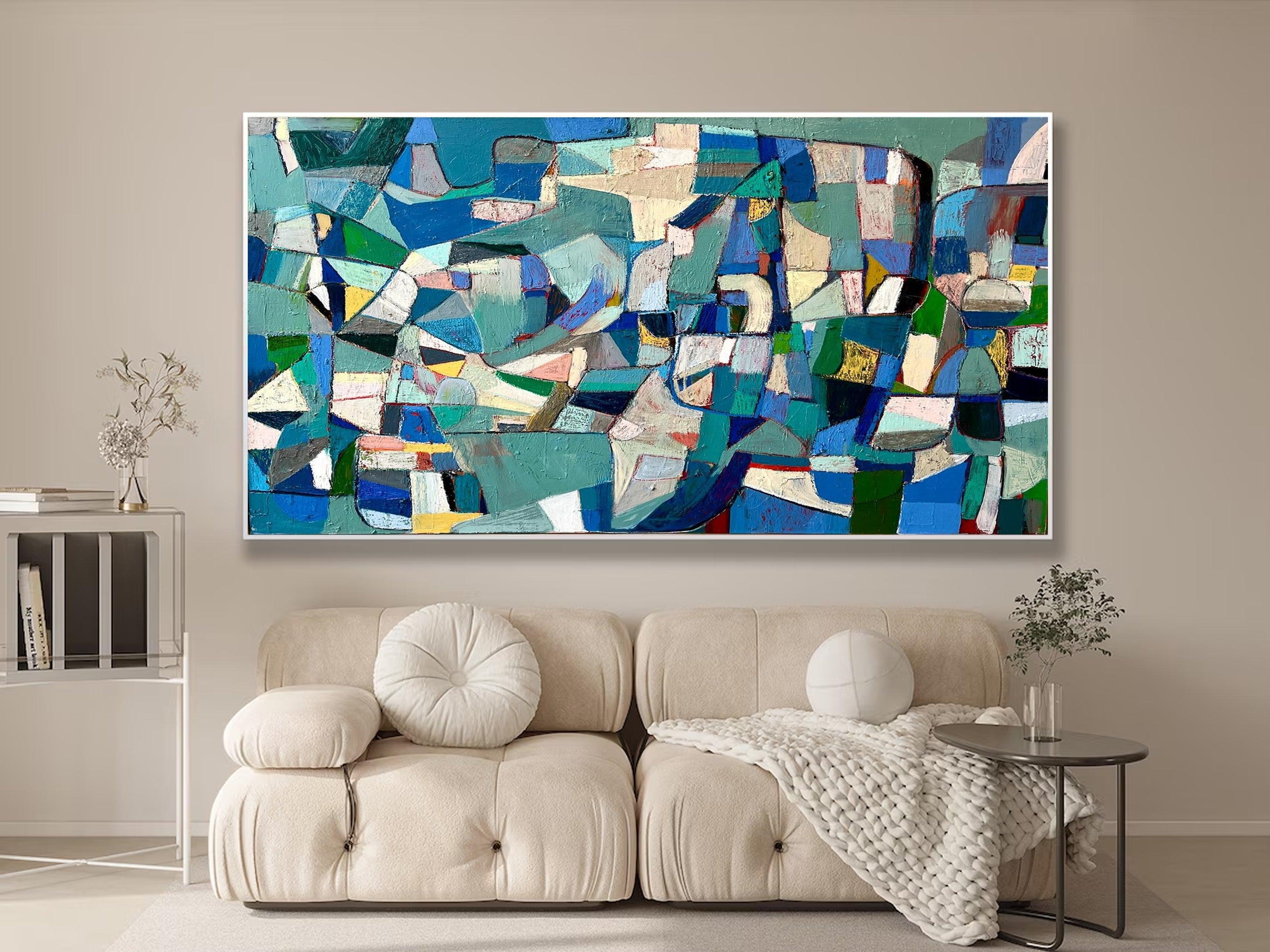 Mid-Century Modern Inspired Abstract Painting Minimalist Canvas Wall Art for Living Room, Bedroom, and Office Décor – Clue Art #235