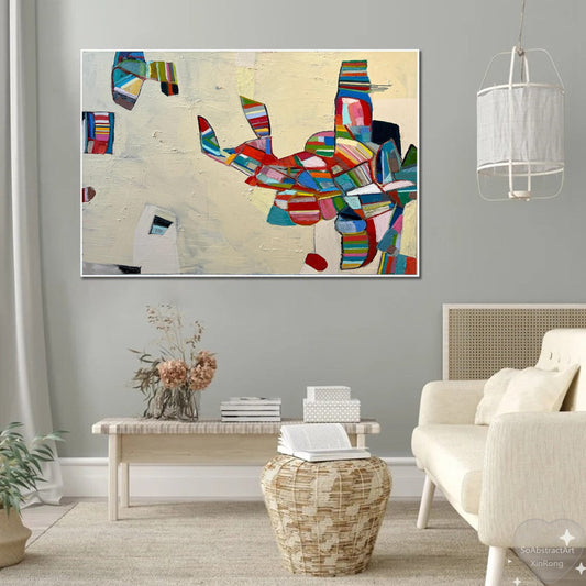 Modern Mid-Century Inspired Abstract Painting – Minimalist Canvas Wall Art for Living Room, Bedroom, and Office Décor – Clue Art #049