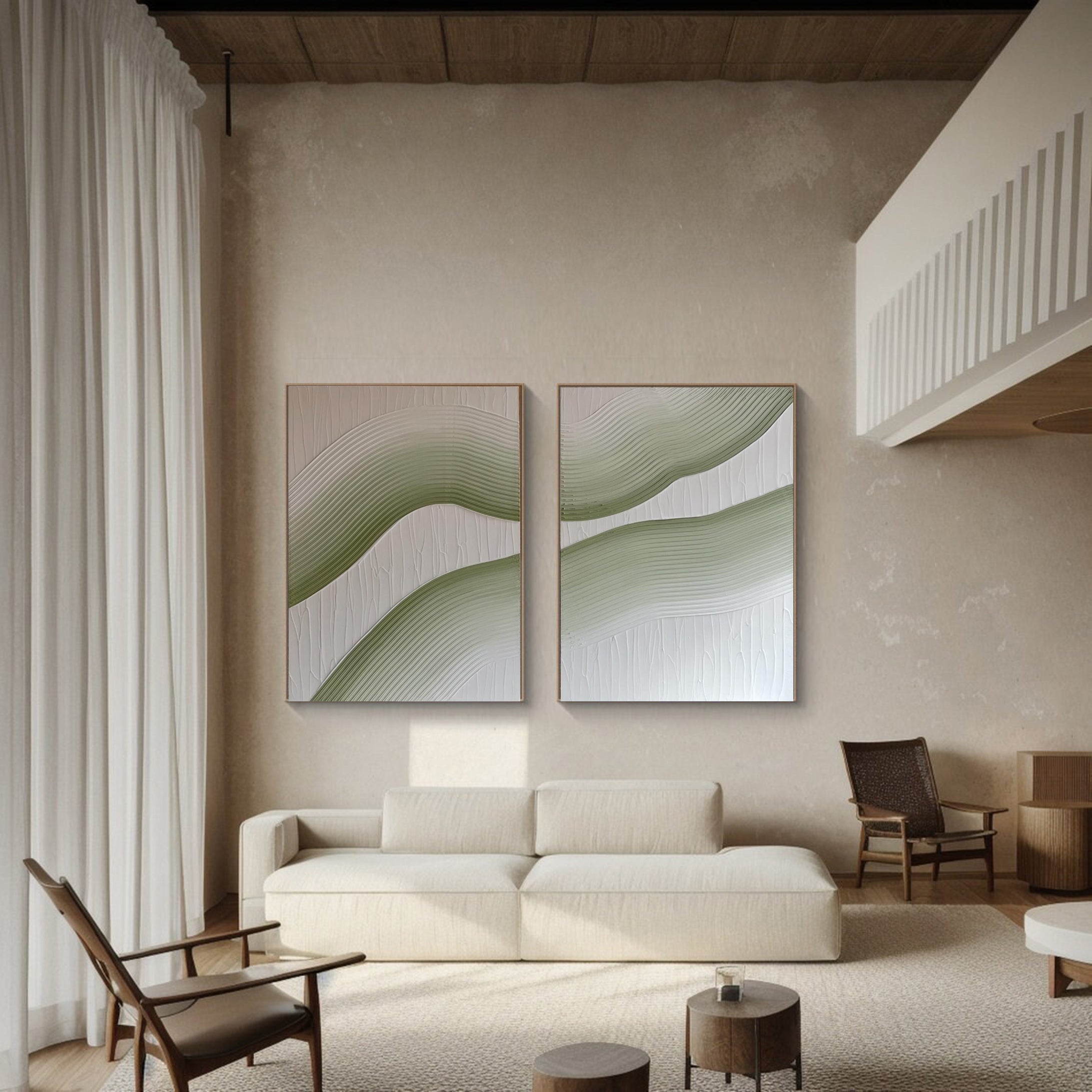 Modern Minimalist Wall Art Set of 2 for Living Room – Simple Abstract Design in Neutral Tones | Clue Art #180