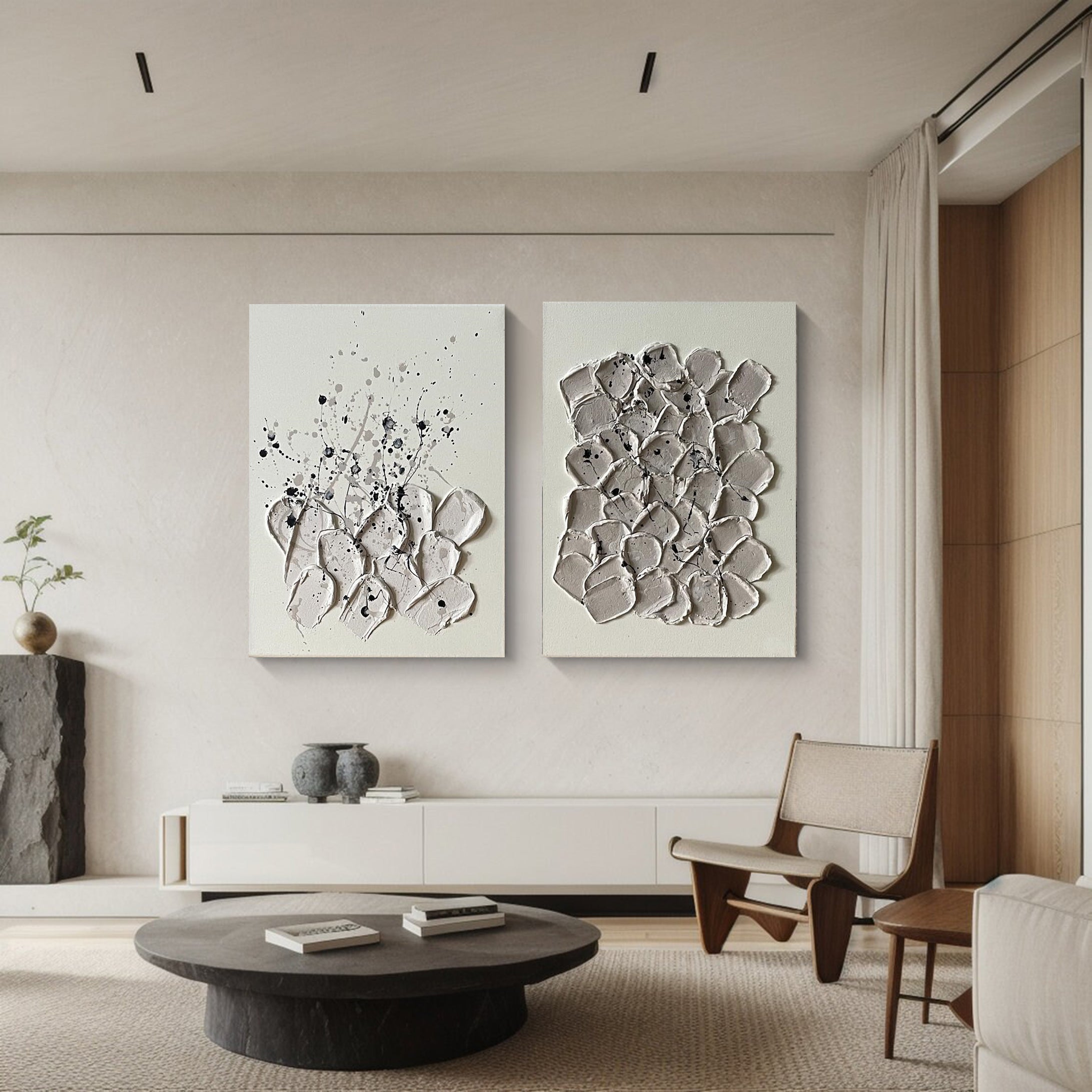 Modern Minimalist Wall Art Set of 2 for Living Room or Bedroom, Simple Abstract Design in Neutral Tones – Clue Art #657