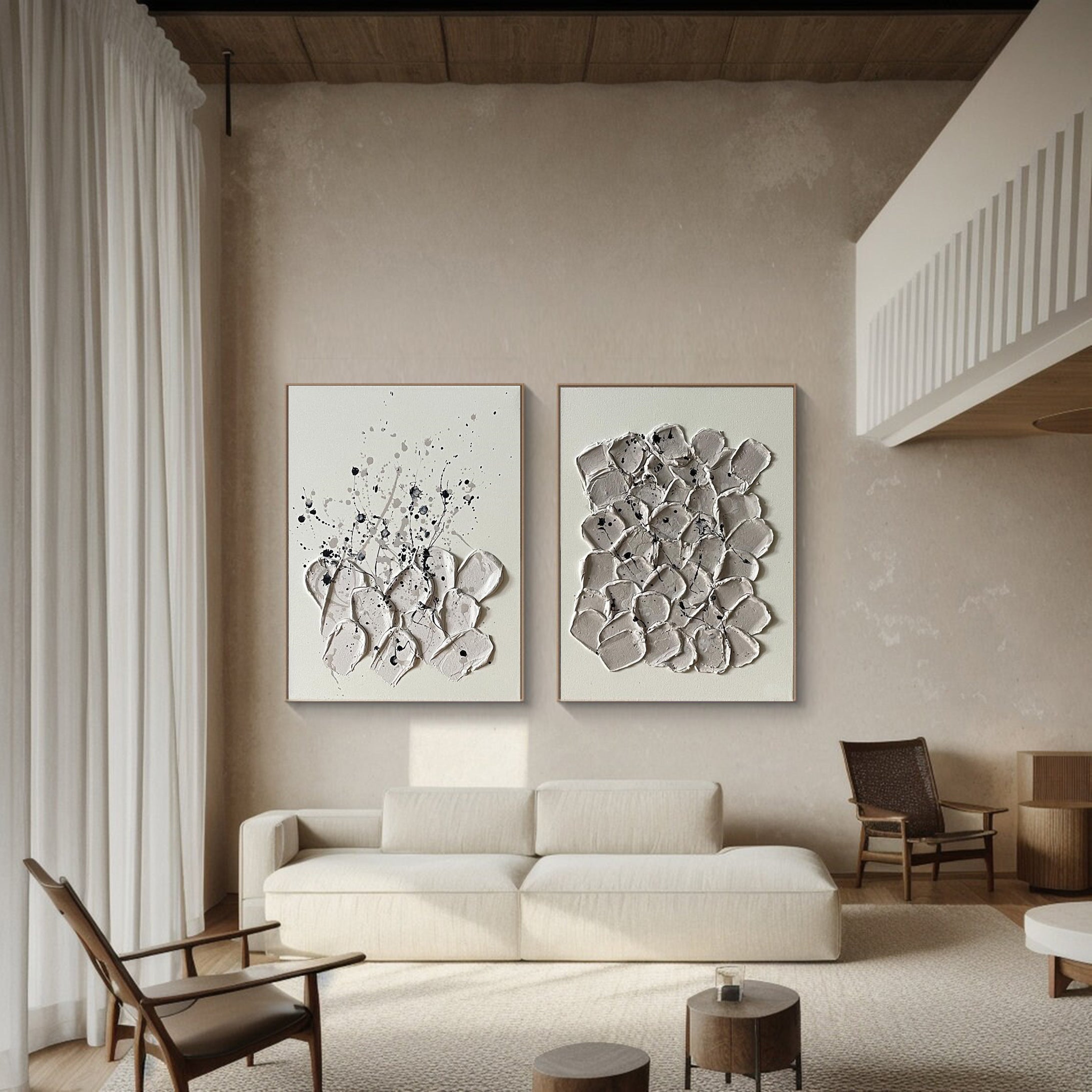 Modern Minimalist Wall Art Set of 2 for Living Room or Bedroom, Simple Abstract Design in Neutral Tones – Clue Art #657