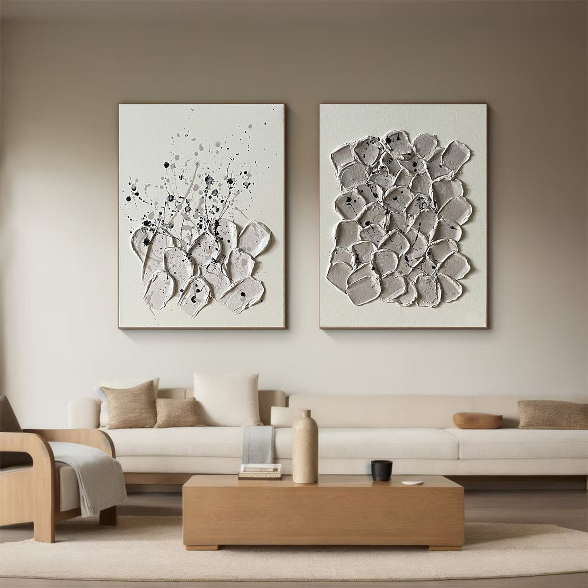 Modern Minimalist Wall Art Set of 2 for Living Room or Bedroom, Simple Abstract Design in Neutral Tones – Clue Art #657