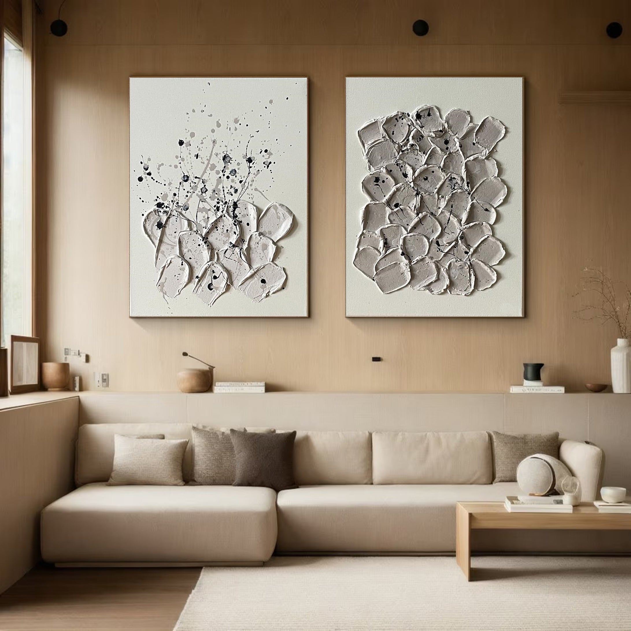 Modern Minimalist Wall Art Set of 2 for Living Room or Bedroom, Simple Abstract Design in Neutral Tones – Clue Art #657