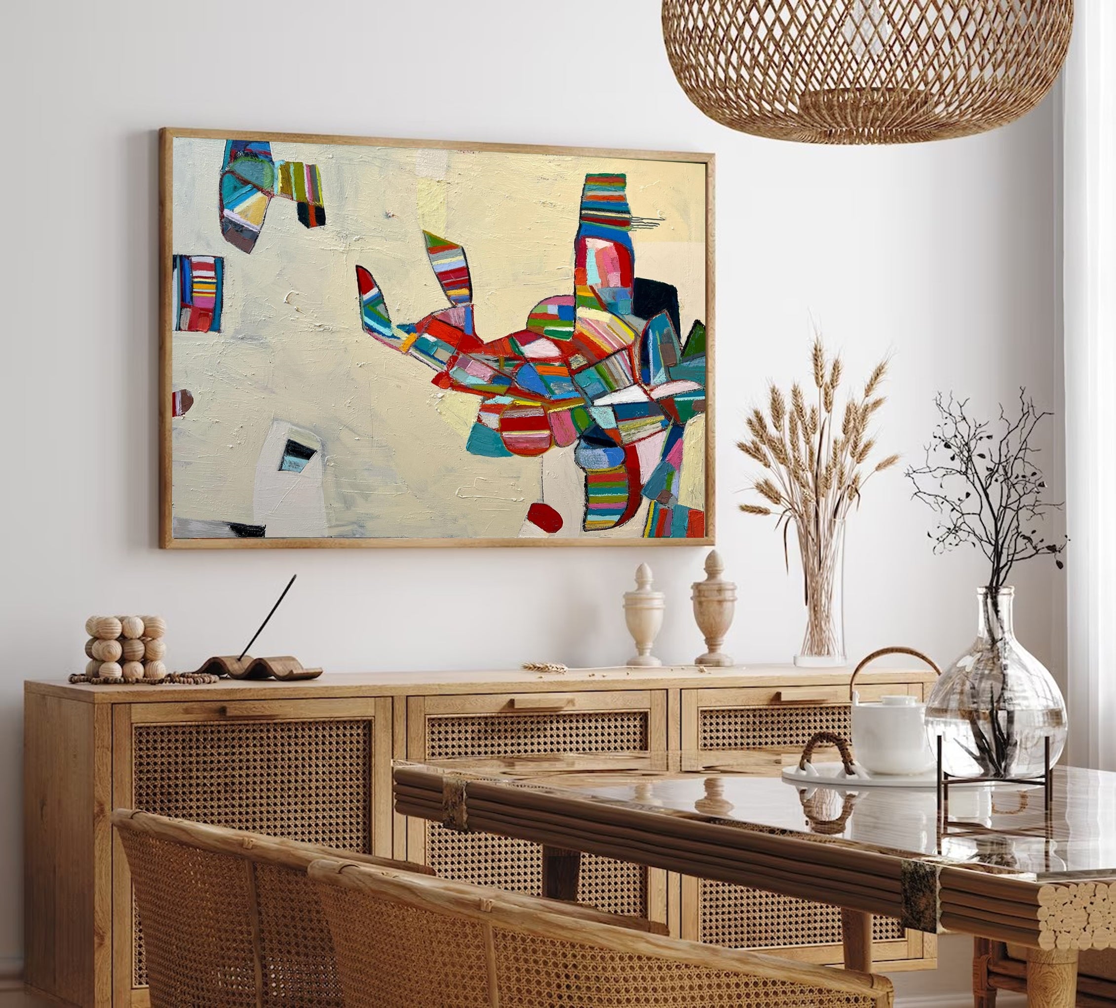Modern Mid-Century Inspired Abstract Painting – Minimalist Canvas Wall Art for Living Room, Bedroom, and Office Décor – Clue Art #049