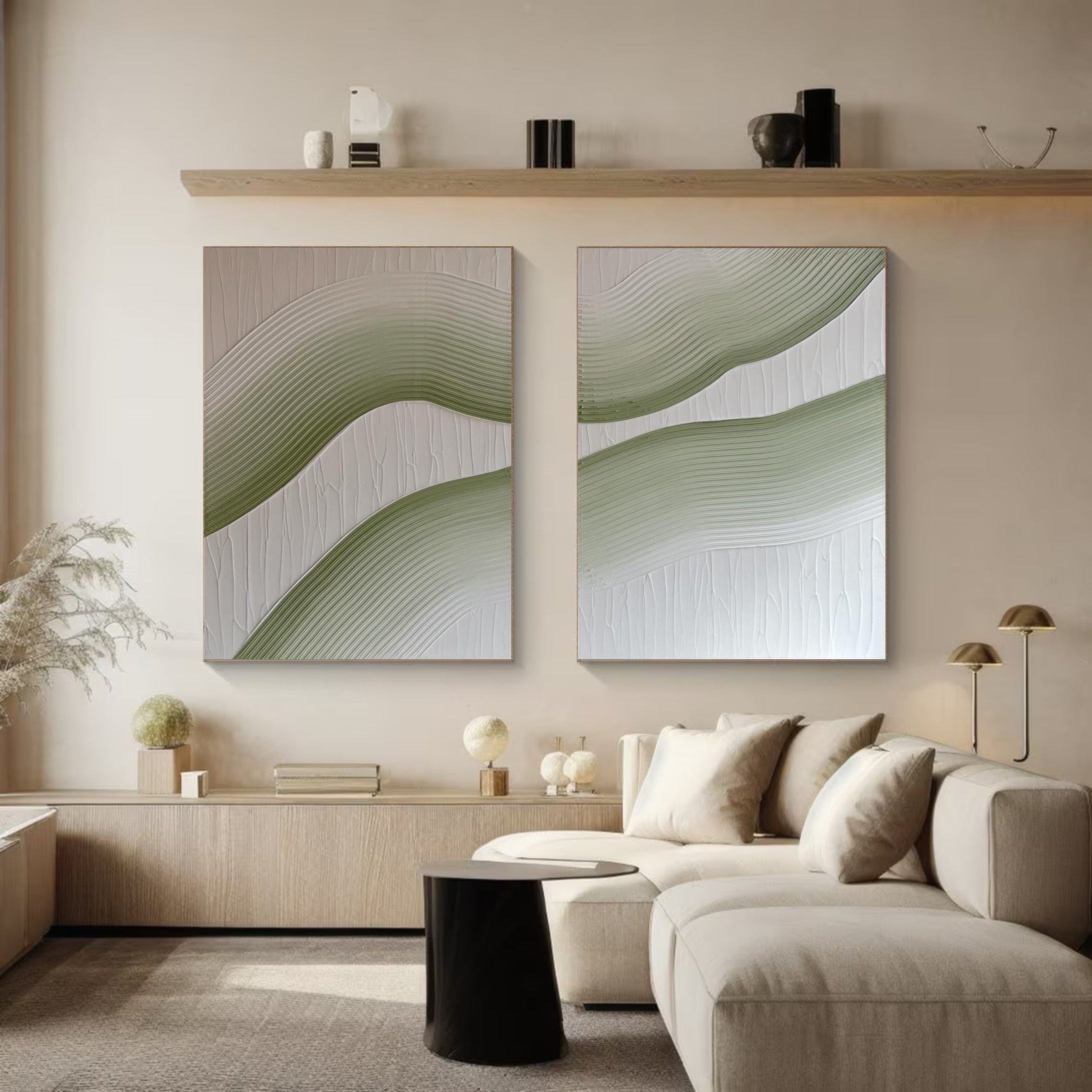 Modern Minimalist Wall Art Set of 2 for Living Room – Simple Abstract Design in Neutral Tones | Clue Art #180