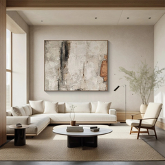 Wabi Sabi Style Large Beige Abstract Painting – Minimalist Canvas Wall Art for Living Room, Bedroom, and Office Décor – Clue Art #128