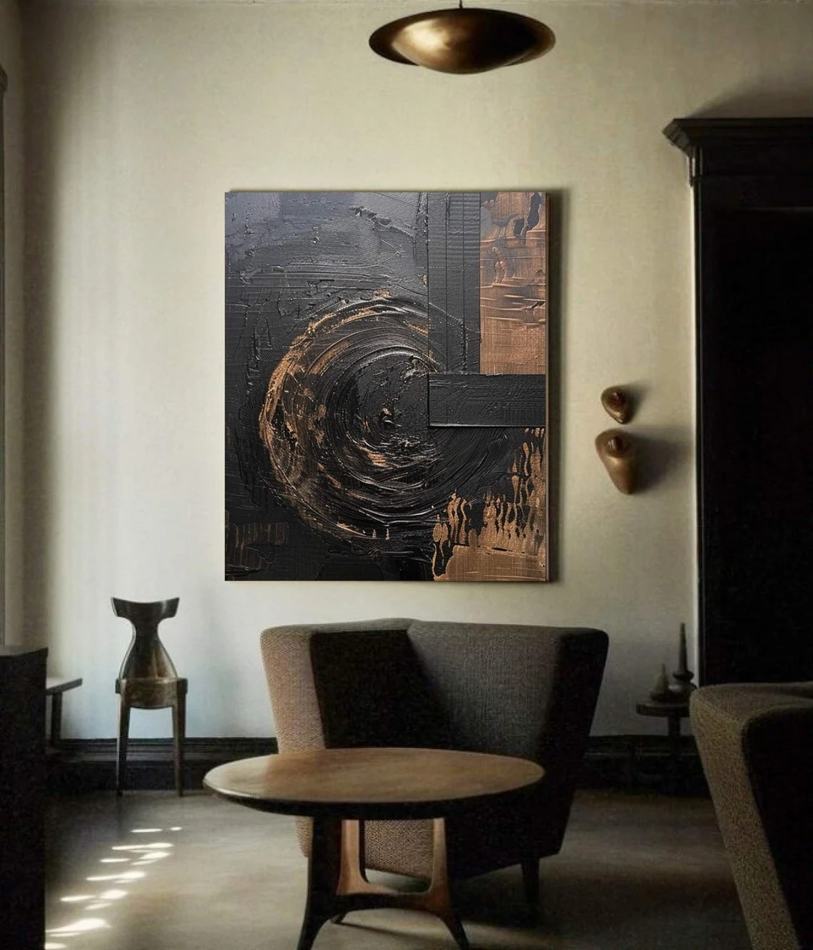 Textured Black Wabi-Sabi Wall Art Luxury Modern Canvas for Living Room, Bedroom, and Office Décor – Clue Art #293