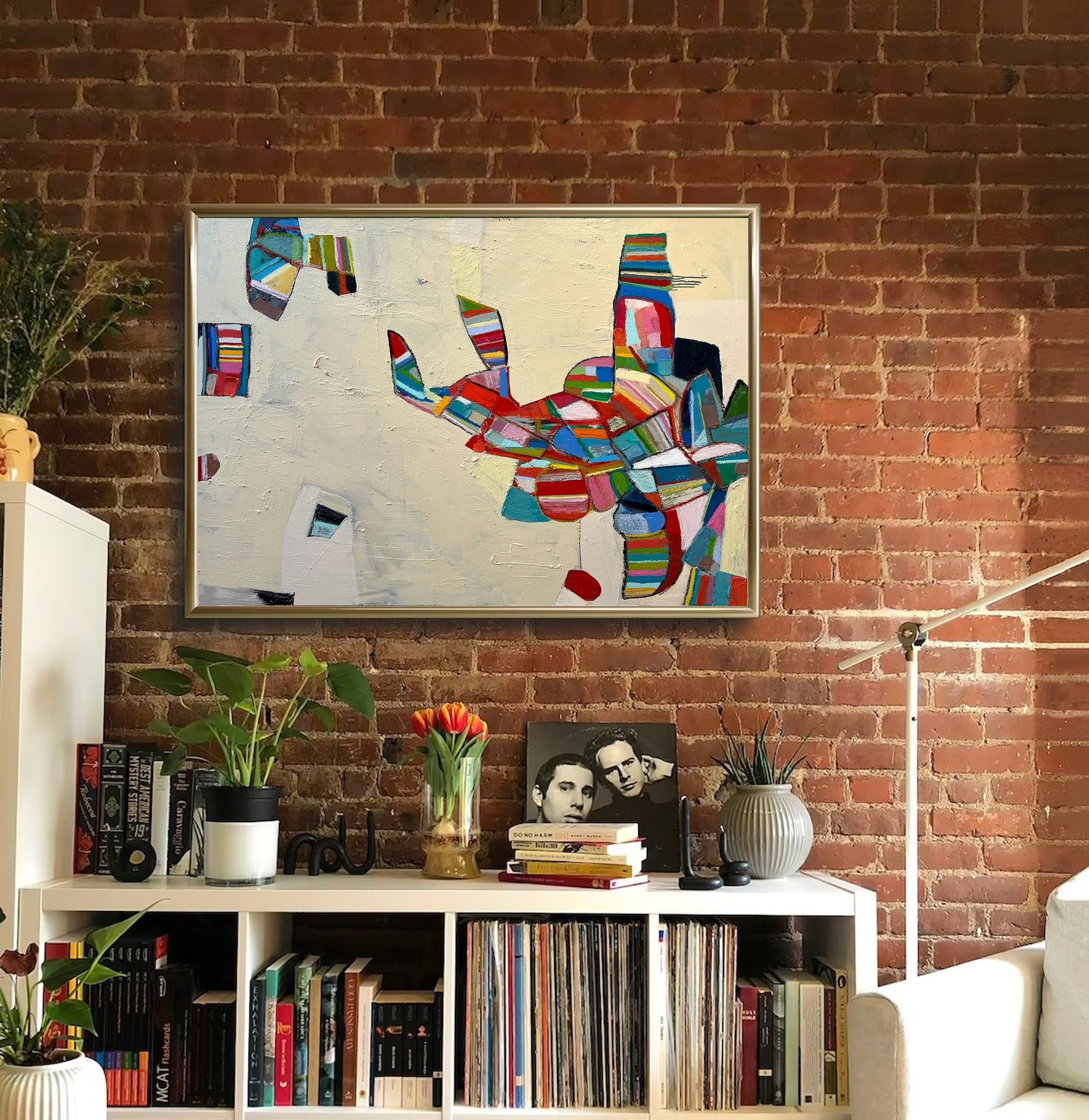 Modern Mid-Century Inspired Abstract Painting – Minimalist Canvas Wall Art for Living Room, Bedroom, and Office Décor – Clue Art #049